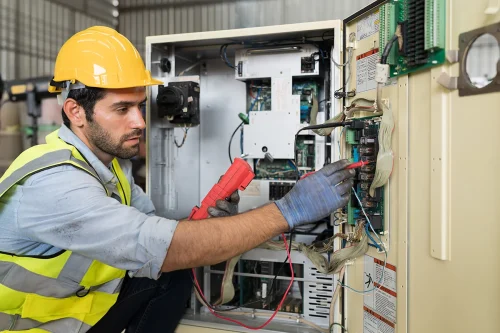 Professional commercial electrician services inspection of business electrical panel